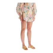 Blomstret Linned Tuck Shorts
