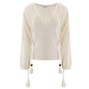 Hvid Linen Cropped Sweater