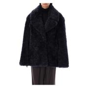 Navy Eco Fur Short Coat