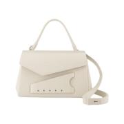 Beige Læder Clutch med Magnetisk Lås