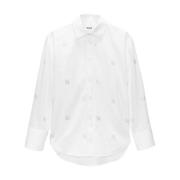 Logo Print Crystal Embellished White Skjorte