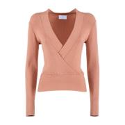 Brun Sweater Kryds V-Hals Ribbet