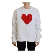 Hjerte Frynse Sweater Hvid Print