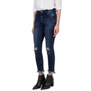 Mørkeblå Skinny Jeans med Distressed Detaljer