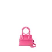 Mini Knude Læder Taske - Fluorescerende Pink