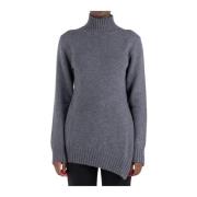Grå Turtleneck Sweater Asymmetrisk Hem