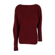 Rød Bådhals Sweater Asymmetrisk Stil