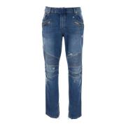 Vintage Blue Biker Denim Bukser