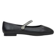 Sort Mary Jane Ballet Flats med Dekorativ Strop