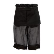 Sort silke organza shorts med gabardine miniskørt overlay