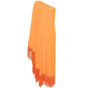 Orange One-Shoulder Fringed Kjole