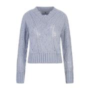 Blå Alpaka V-Hals Sweater