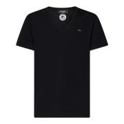 Sort V-hals T-shirt med logo plade