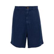 Navy Linen Bermuda Shorts