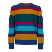 Blå Multifarvet Stribe Crew-Neck Sweater