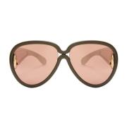 Khaki Green Aviator Solbriller med Pink Spejl