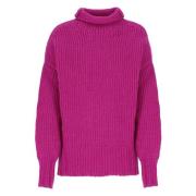 Fuchsia Uld Jumper Høj Hals Sweater