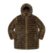 Faux Fur Hooded Coat Brown