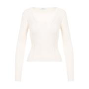 Hvid V-Hals Pointelle Sweater