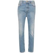 Blå Tapered Jeans med Logo Applikation