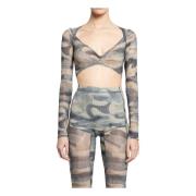 Camo V-hals Langærmet Crop Top