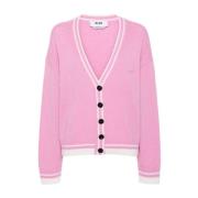 Pink Uld-Kashmir Sweater med Stribet Kant