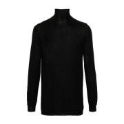 Sort Finstrikket Rullekrave Sweater