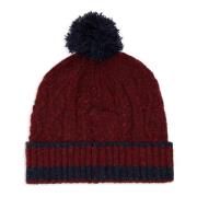 Burgundy Aran-Stitched Wool Beanie