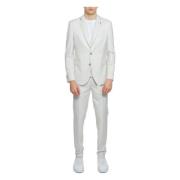 Beige Plain Suit with Lapel Collar