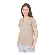 Beige V-Neck Damer T-Shirt