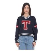 Blå V-hals College Sweater