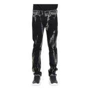 Sort Slim Fit Jeans med V-Emblem Knap