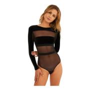 Silke Mesh Bodysuit med Velourelementer