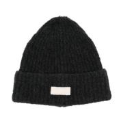 Grå Uld Logo Patch Beanie Hat