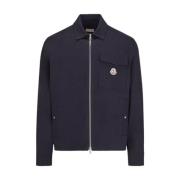 Navy Gabardine Zip-Up Skjorte