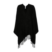 Sort Strikket Cape med Jacquard Motiv