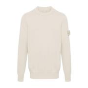 Beige Strikket Crew Neck Sweater