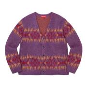 Abstrakt Stribet Cardigan Blomme