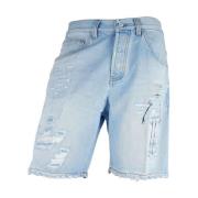 Slidte denim shorts med knaplukning