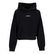 Sort Cropped Hoodie med Ribkanter