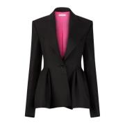 Sort Uld Gabardine Peplum Blazer