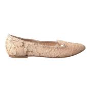 Beige Blomstret Blonde Loafers Flade Sko