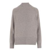 Beige Uld Kashmir Høj Hals Sweater