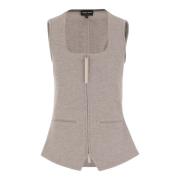 Kashmirblanding Lynlås Vest Beige