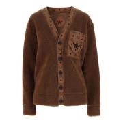 Cognac V-Neck Cardigan med Monogram Print