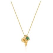 Mens Gold Talisman Necklace with Angel and Malachite Pendant