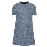 Navy Tweed Minikjole Guld Knapper