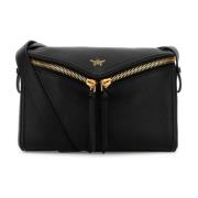 Sort Læder Diamant Crossbody Taske