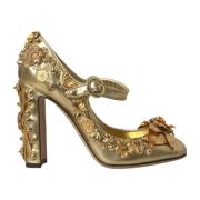 Guld Blomstret Læder Mary Janes Pumps