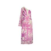 Creme Maxi Kjole med Pink Print